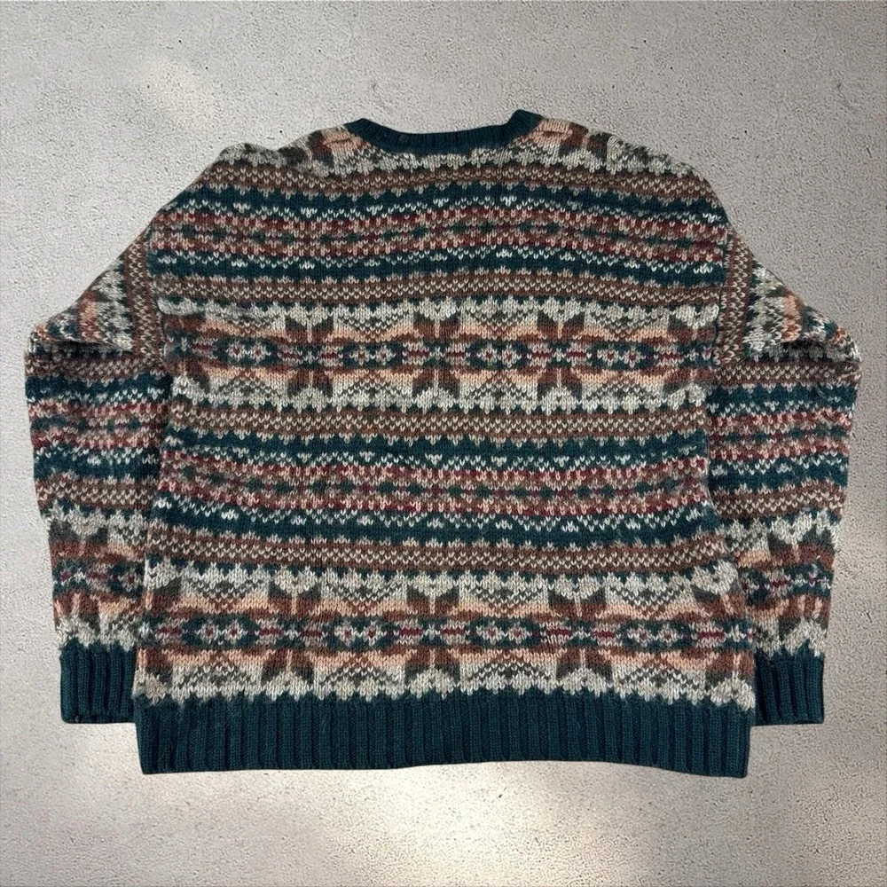 Vintage 90s Abercrombie & Fitch Wool Fair Isle Sweater Large Grandpa Thick Knit